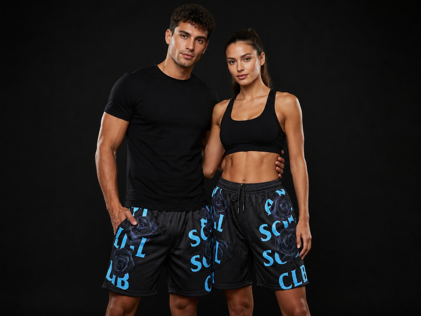 Black & Blue Floral Graphic Mesh Shorts – Unisex Streetwear Athletic Mesh Shorts