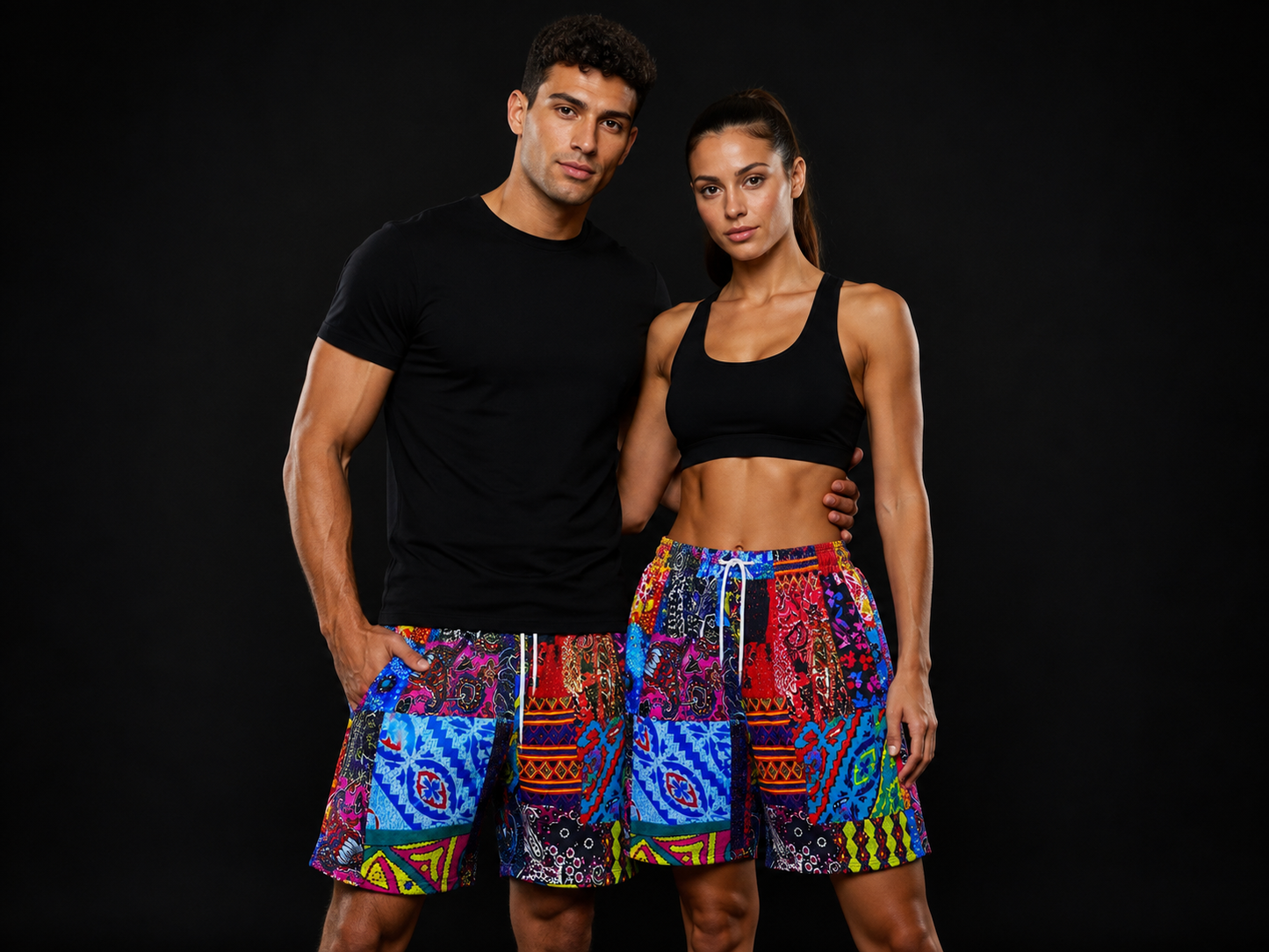 Multicolor Patchwork Graphic Mesh Shorts – Unisex Streetwear Athletic Mesh Shorts