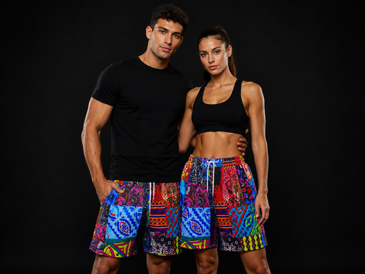 Multicolor Patchwork Graphic Mesh Shorts – Unisex Streetwear Athletic Mesh Shorts