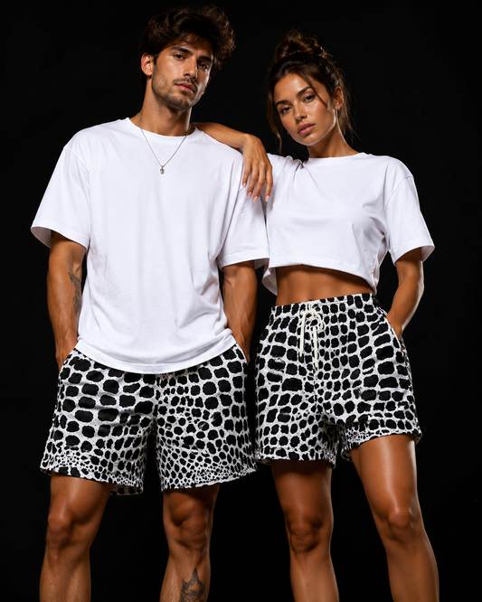 Black & White Animal Print Mesh Shorts – Unisex Premium Streetwear