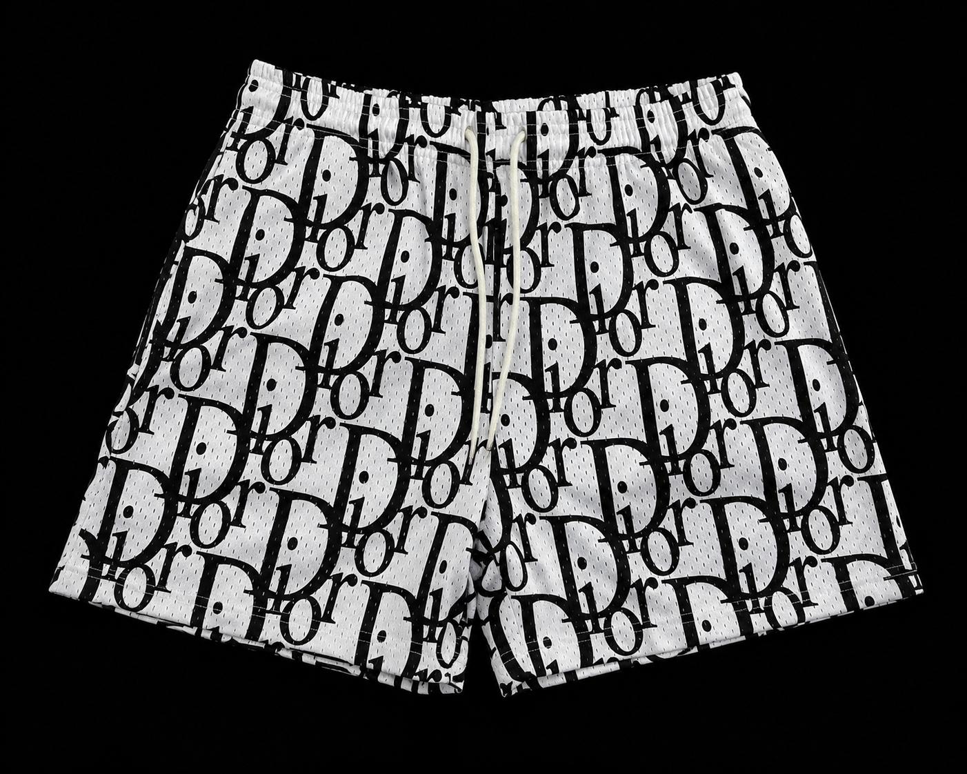 Black Monogram Mesh Shorts – Unisex Streetwear Summer Shorts