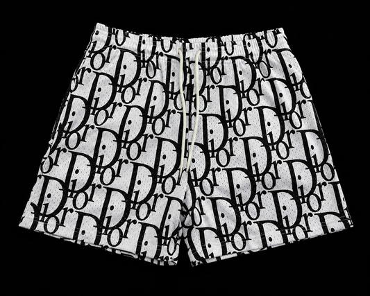 Black Monogram Mesh Shorts – Unisex Streetwear Summer Shorts