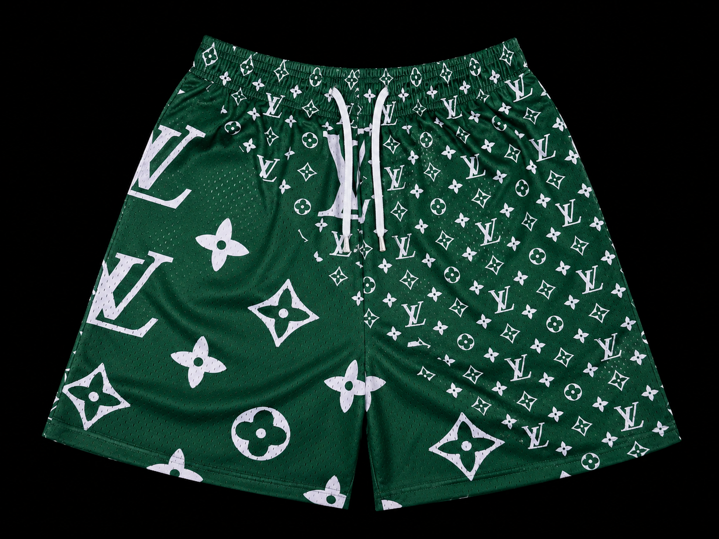 Unisex Double-Layer Mesh Shorts – Green Graphic Athletic Streetwear Shorts