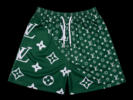 Unisex Double-Layer Mesh Shorts – Green Graphic Athletic Streetwear Shorts