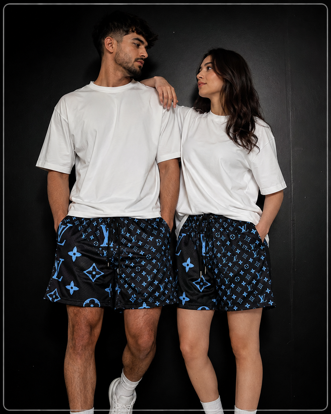 Unisex Double-Layer Mesh Shorts – Black & Blue Graphic Athletic Streetwear Shorts