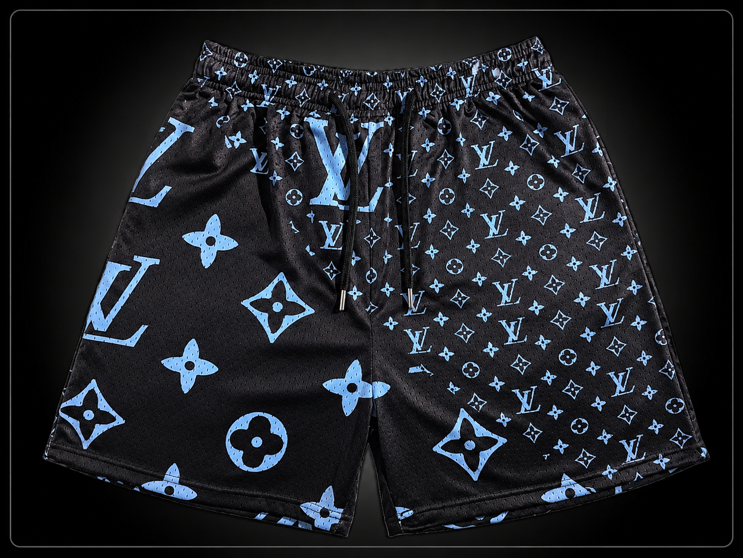 Unisex Double-Layer Mesh Shorts – Black & Blue Graphic Athletic Streetwear Shorts