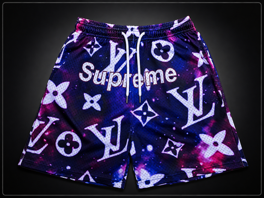 Premium Unisex Double-Lined Mesh Shorts | Purple Galaxy Print Summer Streetwear