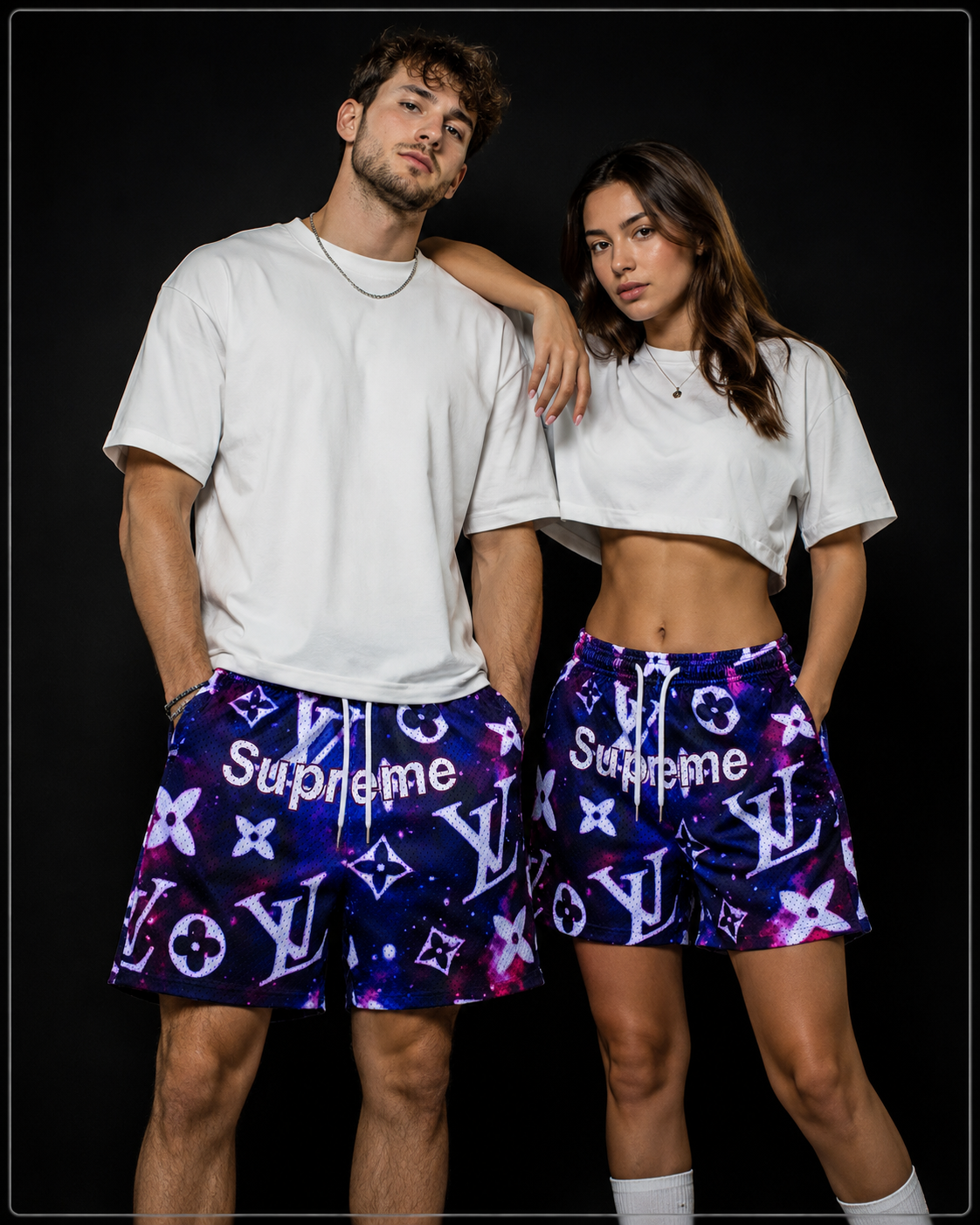 Premium Unisex Double-Lined Mesh Shorts | Purple Galaxy Print Summer Streetwear