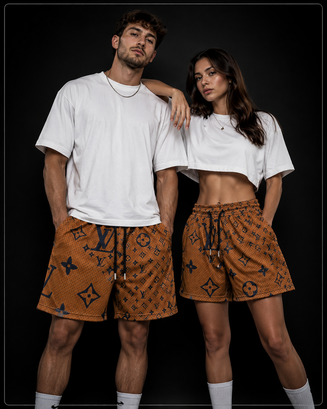 Unisex Double-Layer Mesh Shorts – Brown Graphic Athletic Streetwear Shorts