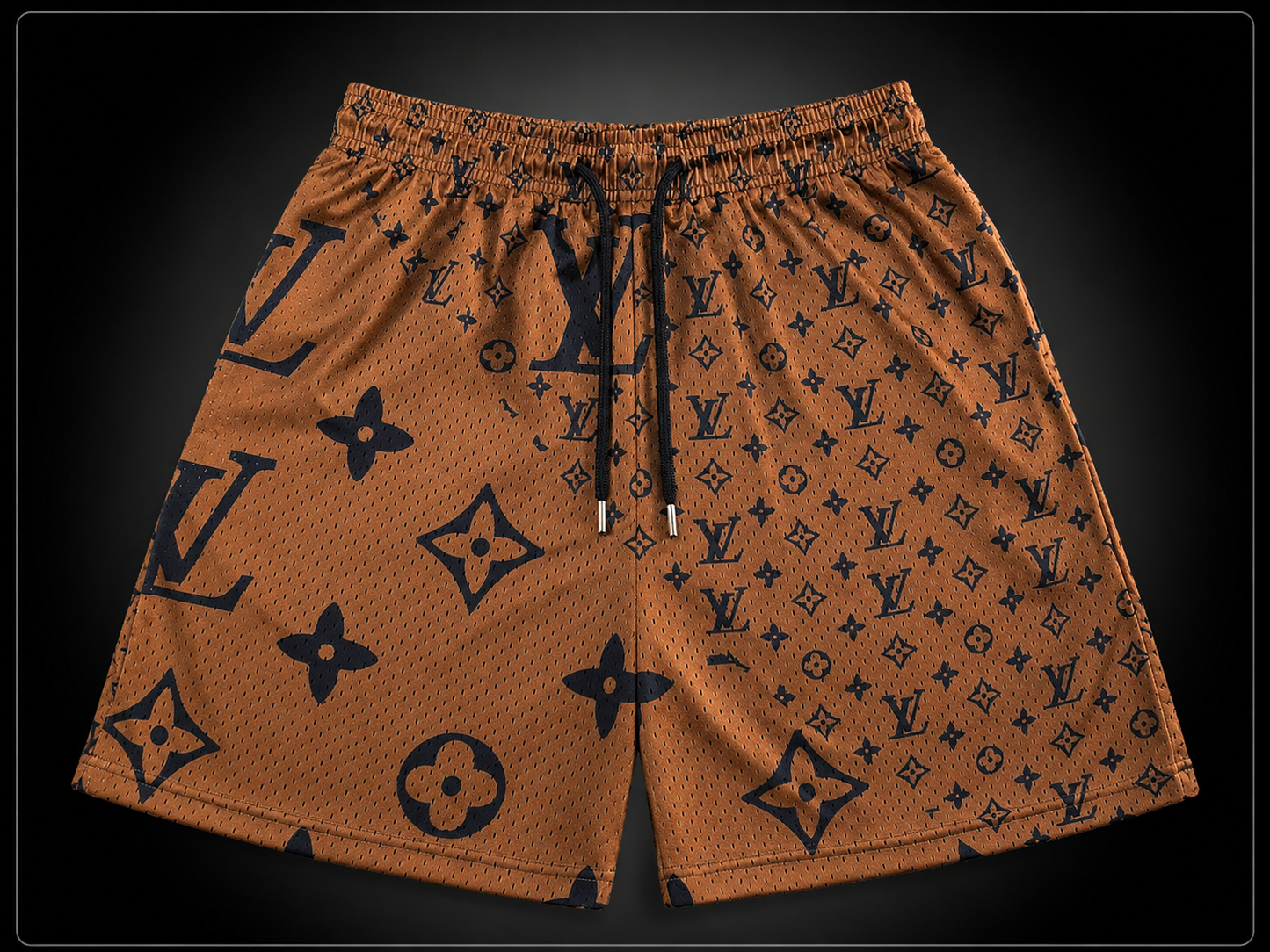 Unisex Double-Layer Mesh Shorts – Brown Graphic Athletic Streetwear Shorts