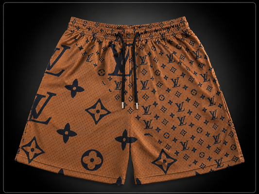 Unisex Double-Layer Mesh Shorts – Brown Graphic Athletic Streetwear Shorts