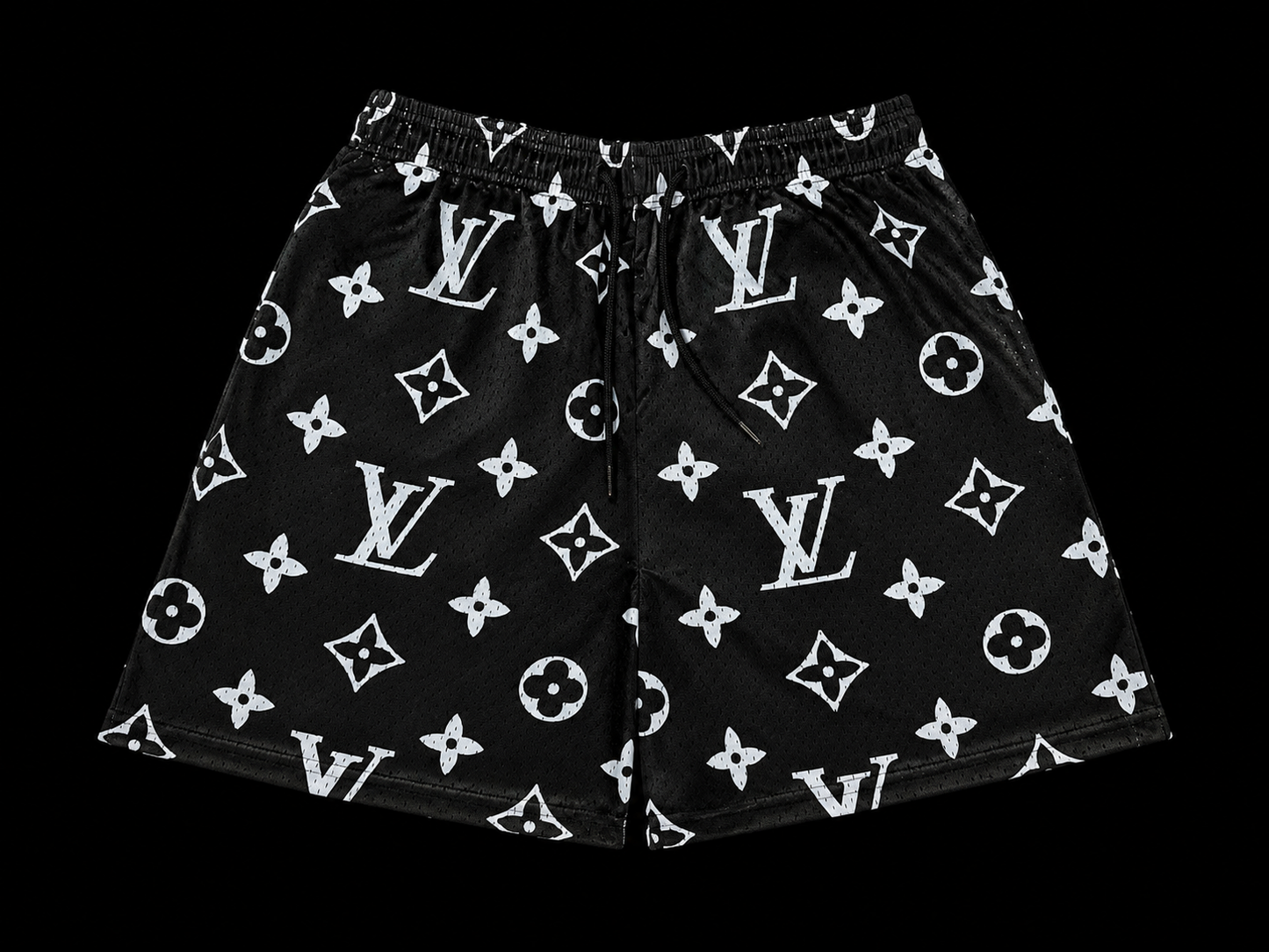 Unisex Double-Layer Mesh Shorts – Black Graphic Print Athletic Streetwear Shorts