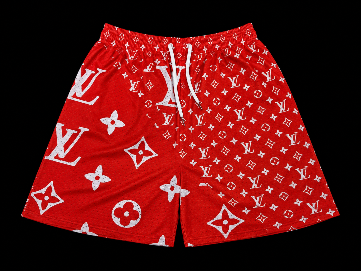 Mesh Mart Unisex Double-Layer Mesh Shorts – Red Graphic Print Athletic Streetwear Shorts