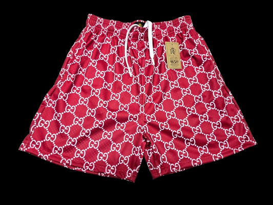Unisex Red printed Monogram Print Mesh Shorts - Breathable Athletic Casual Performance Shorts