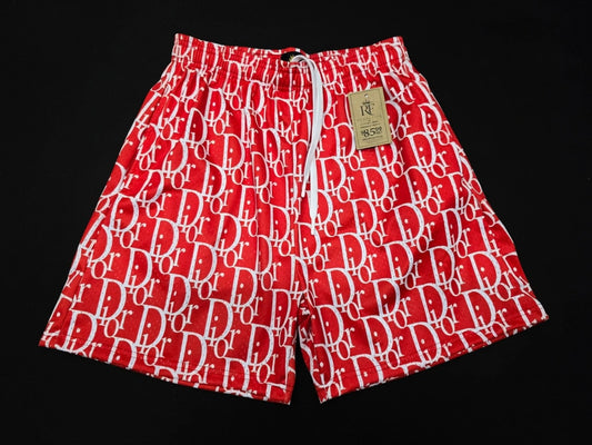 Unisex Red and white Mesh Monogram Print Shorts - Breathable Athletic Casual Performance Shorts