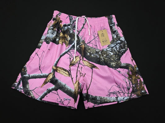 Unisex Pink Camo Tree Branch Mesh Shorts - Breathable Athletic Casual Performance Shorts