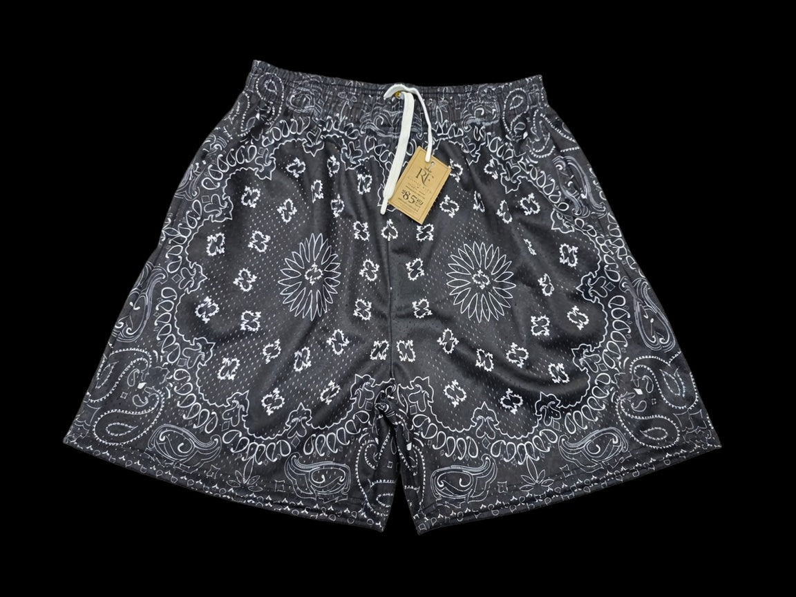 Unisex Black White Bandana Paisley Mesh Shorts - Breathable Athletic Casual Performance Shorts