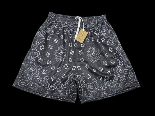 Unisex Black White Bandana Paisley Mesh Shorts - Breathable Athletic Casual Performance Shorts