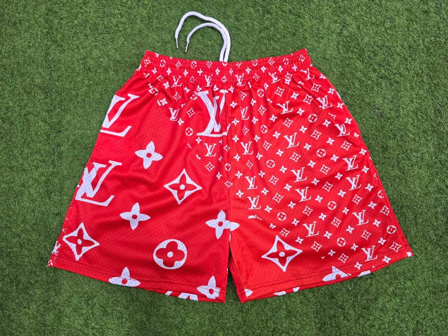 Mesh Mart Unisex Double-Layer Mesh Shorts – Red Graphic Print Athletic Streetwear Shorts