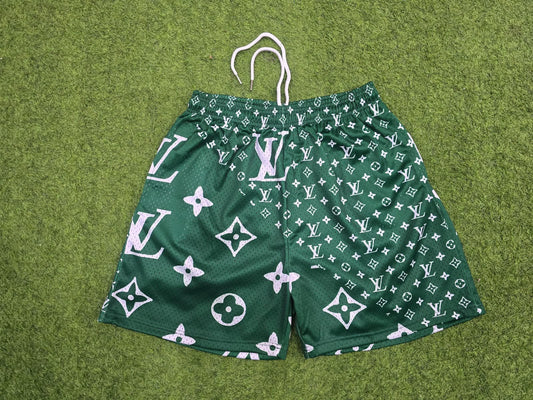 Unisex Double-Layer Mesh Shorts – Green Graphic Athletic Streetwear Shorts