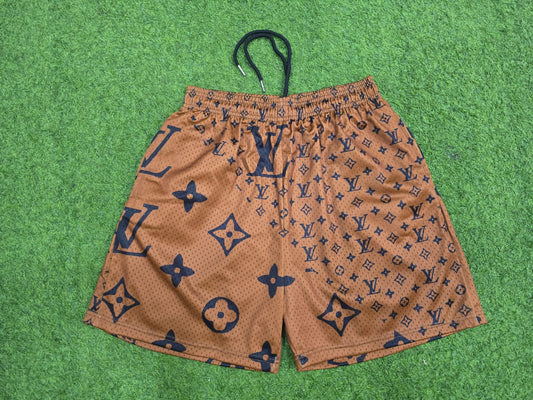 Unisex Double-Layer Mesh Shorts – Brown Graphic Athletic Streetwear Shorts