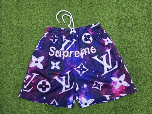 Premium Unisex Double-Lined Mesh Shorts | Purple Galaxy Print Summer Streetwear