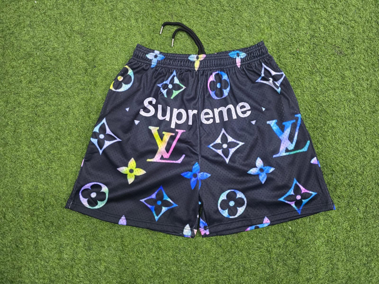 Unisex Double-Layer Mesh Shorts – Black Multi-Color Graphic Athletic Streetwear Shorts