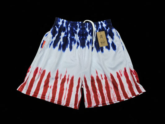 Red White & Blue Tie-Dye Mesh Shorts – Unisex Streetwear Athletic Mesh Shorts