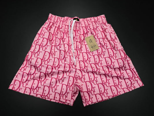Unisex Pink Mesh Monogram Print Double Lined Shorts - Breathable Athletic Casual Performance Shorts