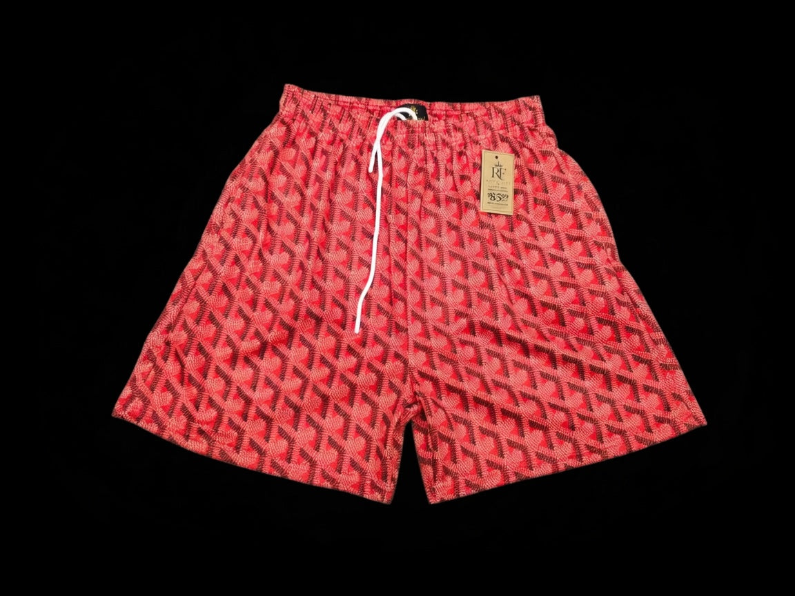 Red Geometric Print Mesh Shorts – Unisex Streetwear Athletic Mesh Shorts