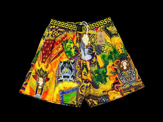 Black Gold Multicolor Baroque Print Mesh Shorts – Unisex Streetwear Athletic Mesh Shorts