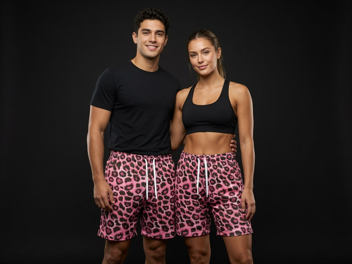 Unisex Pink Leopard Mesh Shorts - Breathable Athletic Casual Performance Shorts