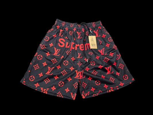 Black Red Monogram-Inspired Graphic Mesh Shorts – Unisex Streetwear Athletic Mesh Shorts
